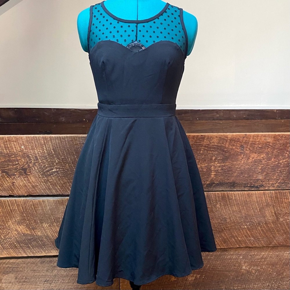 Vintage Y2K Delias Semi Formal Skater Dress w/ Polka Dot Mesh & Goth Vibes